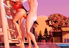 Wendy gets a facial from a poolside dipper with a monster cock