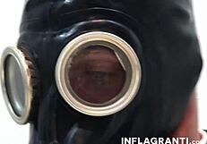 chesty blonde babe in latex gets fingered and choked while taking a hard shaft