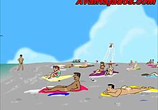 Hot gay scene from a Brazilian animated porn movie set on the beach