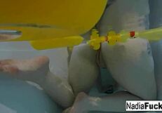 Sexy Nadia Bathes With Rubber Duckies, Pleasuring Her Pussy In The Tub