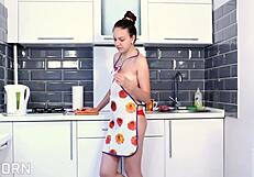 natural brunette girl with hairy pussy masturbating softly