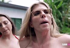 Poolside step family threesome explodes!