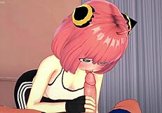 Anya finishes her exercise and wants to sit on a big cock in hentai.