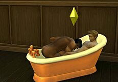 Gay threesome with big tits and daddy action in Sims