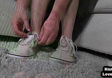 Curvy POV girlfriend wanks me after her intense masturbation