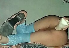 Sofi Black Stretches Her Ass With Big Toy In Blue Lingerie Doggystyle!