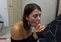 Secretary swallows boss's cum after blowjob?