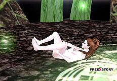 Cute Girl Laying On Floor Rubbing And Fingering Pussy In 3D Cartoon