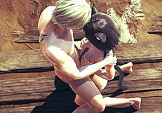 hentai kitty boobjob licked and creampied in cosplay