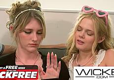 friends helping blonde with first threesome experience 😈