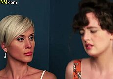 Busty British CFNM mistresses wanking submissive in group!