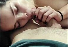 White Moon gives a blowjob to warm up in the cold