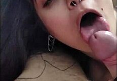 White Moon gives a blowjob to warm up in the cold