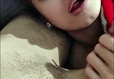 White Moon gives a blowjob to warm up in the cold