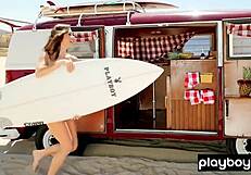 Nude Surfer Slut Tits Exposed On Beach Behind Scenes!