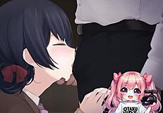 why's this anime babe kneeling for cock and cum?