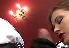 gorgeous brunette takes huge cock in her ass.