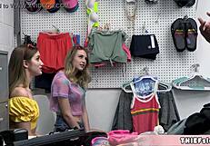 Mall cop fucks two teen shoplifters bent over
