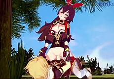 Amber and Fischl in Intense Sex with Amy and Aether - Genshin Impact Hentai