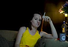 Brunette Sucks Cigarette While Watching Voyeur