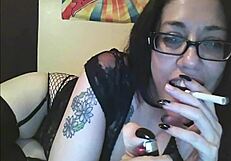 Smoking and fucking my ass on cam with cum in mouth