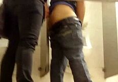 Intriguing gay sex encounter happening in the second toilet.