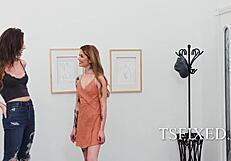 lesbian camgirls fuck their gorgeous tranny room mate trans on female