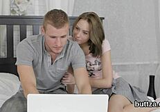 Adorable teen cutie spreads tight asshole for hardcore anal plowing.