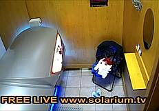 Holy! Blonde Teen 18+ Fingers Herself in Public Solarium Voyeur Cam