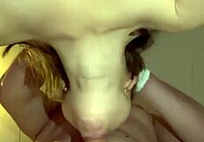 slutty girlfriend with big tits gags on cock for first time