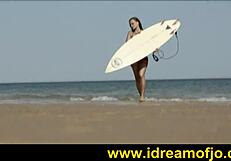 surfer guy fingers himself on the beach