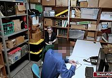 Shoplifter gets her shaved pussy banged