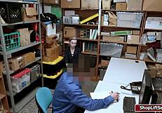 Shoplifter gets her shaved pussy banged