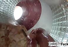 Hot shower BTS fun with Christy Dahlia and Ivan's big tits?