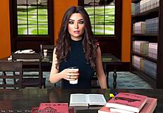 3D animated library date with beautiful girl