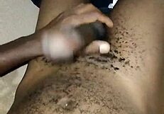 Gay twink jerks his big hairy cock solo?