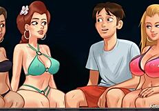 college babes at summertime saga play spin the bottle for a shot at big dick.