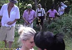 At the Oktoberfest party, a group of amateurs turned it into an extreme outdoor fuck orgy with big cocks