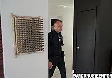 Hey, a horny teen sucks a police officer's big cock in the office