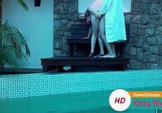 caught hot married slut riding big cock by the pool 😈