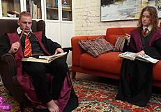 hermione surprises harry potter with a deep blowjob in private