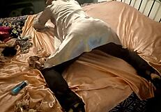 White slut pounded doggystyle in satin panties and black corset.