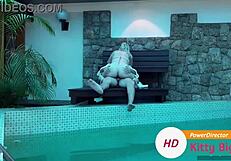 caught hot married slut riding big cock by the pool 😈