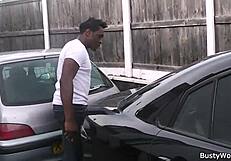 Big beautiful black lady in fishnets gives her boss a deep blow job at the office