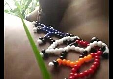 Beautiful black amateur's outdoor sexual experience in the forest