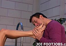 she begs for cum on her feet while sucking toes