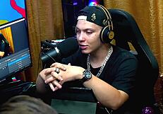 Girlfriend gives intense handjob on podcast with toy