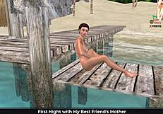 Cute girl masturbates on beach with banana.