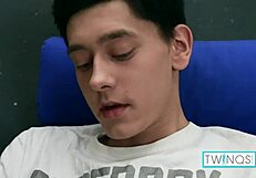 Dark-haired gay teenager's solo pleasure with a huge dick