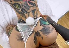 this hot bunny gets on all fours for whole cock insertion